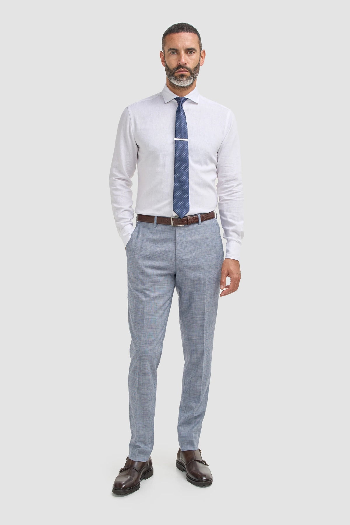 Calças masculinas vintage xadrez azul - Cavani Miles