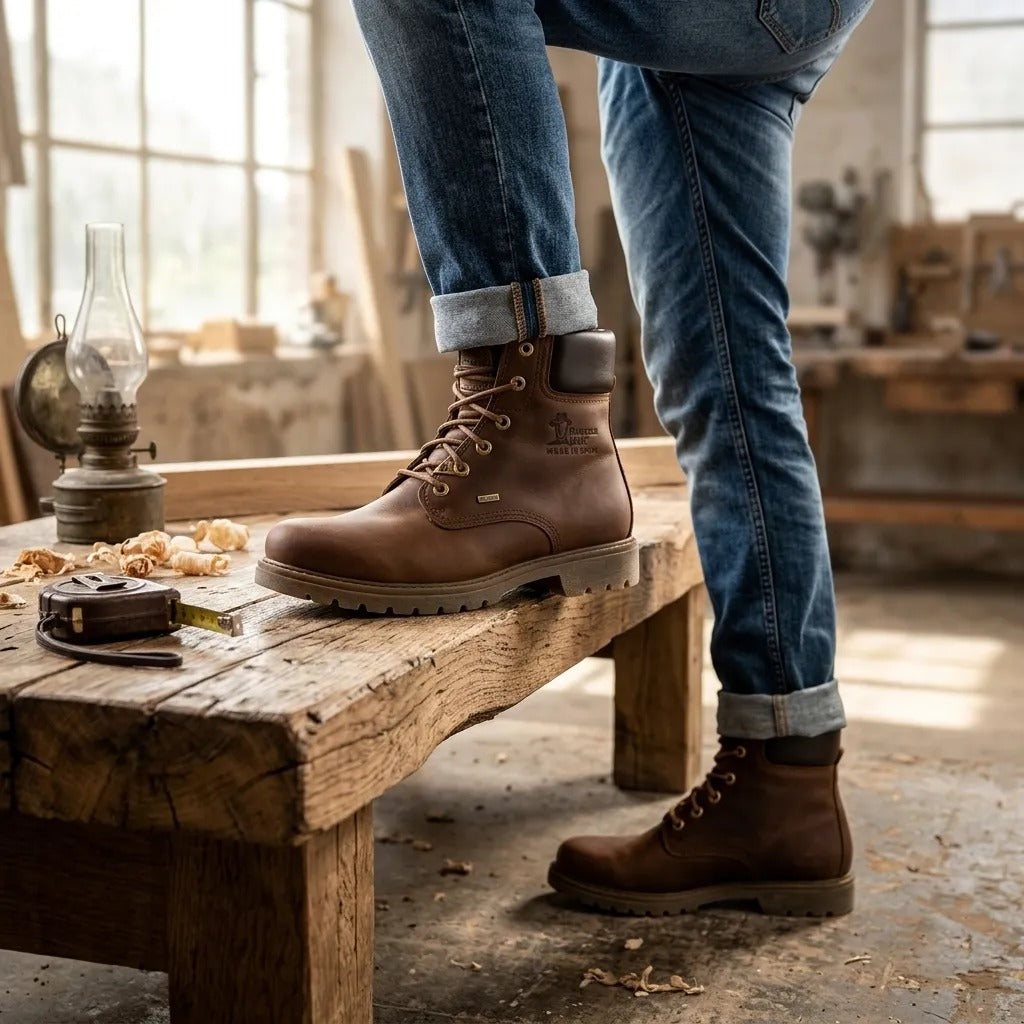 03 GTX C1 - Botas de cano curto masculinas em couro impermeável marrom-escuro