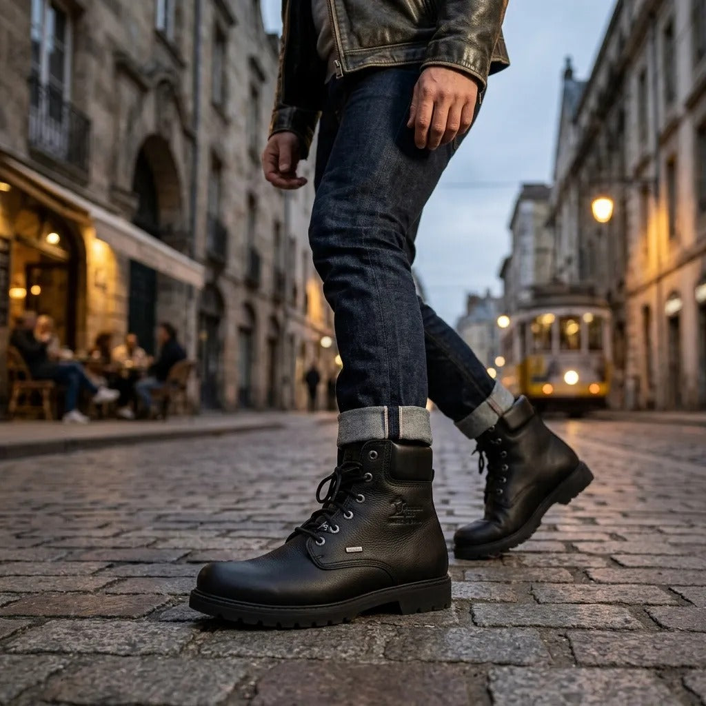 03 GTX C2 - Botas de cano curto masculinas em couro impermeável preto