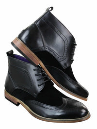 Botas Brogue Masculinas de Couro Preto Camurça PU, Estilo Casual Elegante, com Cadarço.