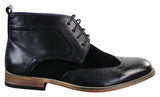 Botas Brogue Masculinas de Couro Preto Camurça PU, Estilo Casual Elegante, com Cadarço.
