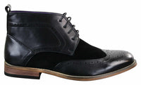 Botas Brogue Masculinas de Couro Preto Camurça PU, Estilo Casual Elegante, com Cadarço.