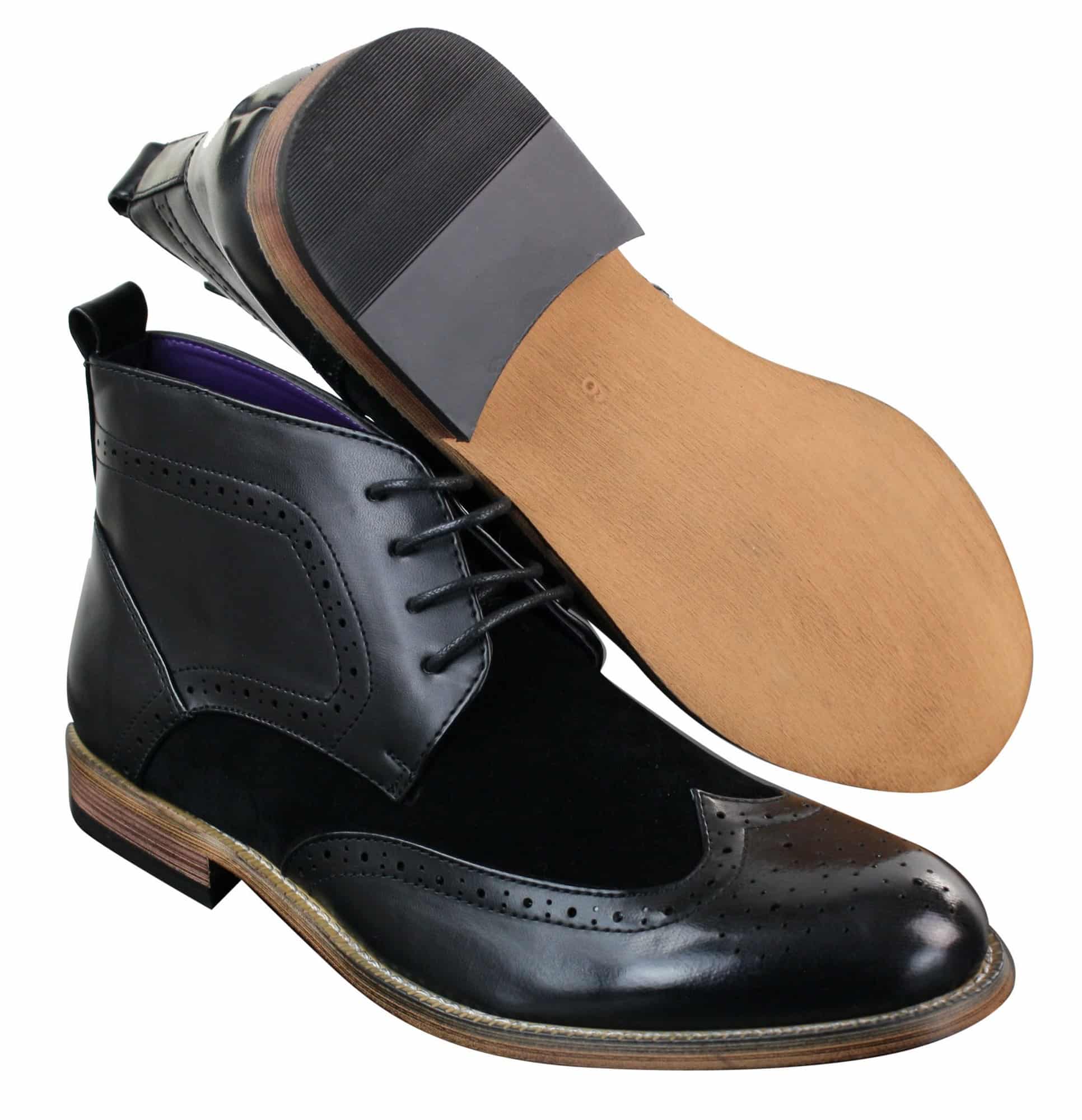 Botas Brogue Masculinas de Couro Preto Camurça PU, Estilo Casual Elegante, com Cadarço.
