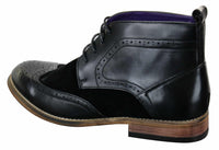 Botas Brogue Masculinas de Couro Preto Camurça PU, Estilo Casual Elegante, com Cadarço.