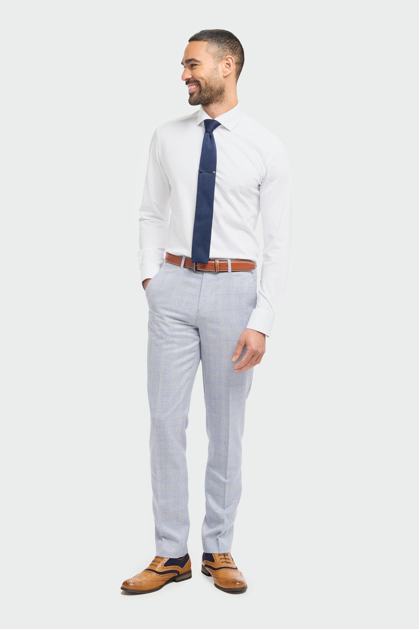 Caridi - Calças de casamento azul-claro para homem