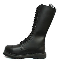 Botas militares unissex de couro legítimo, pretas, Ginders King, estilo punk rock, com biqueira de aço.