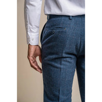 Calças masculinas de tweed xadrez azul - Cavani Carnegi