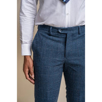 Calças masculinas de tweed xadrez azul - Cavani Carnegi