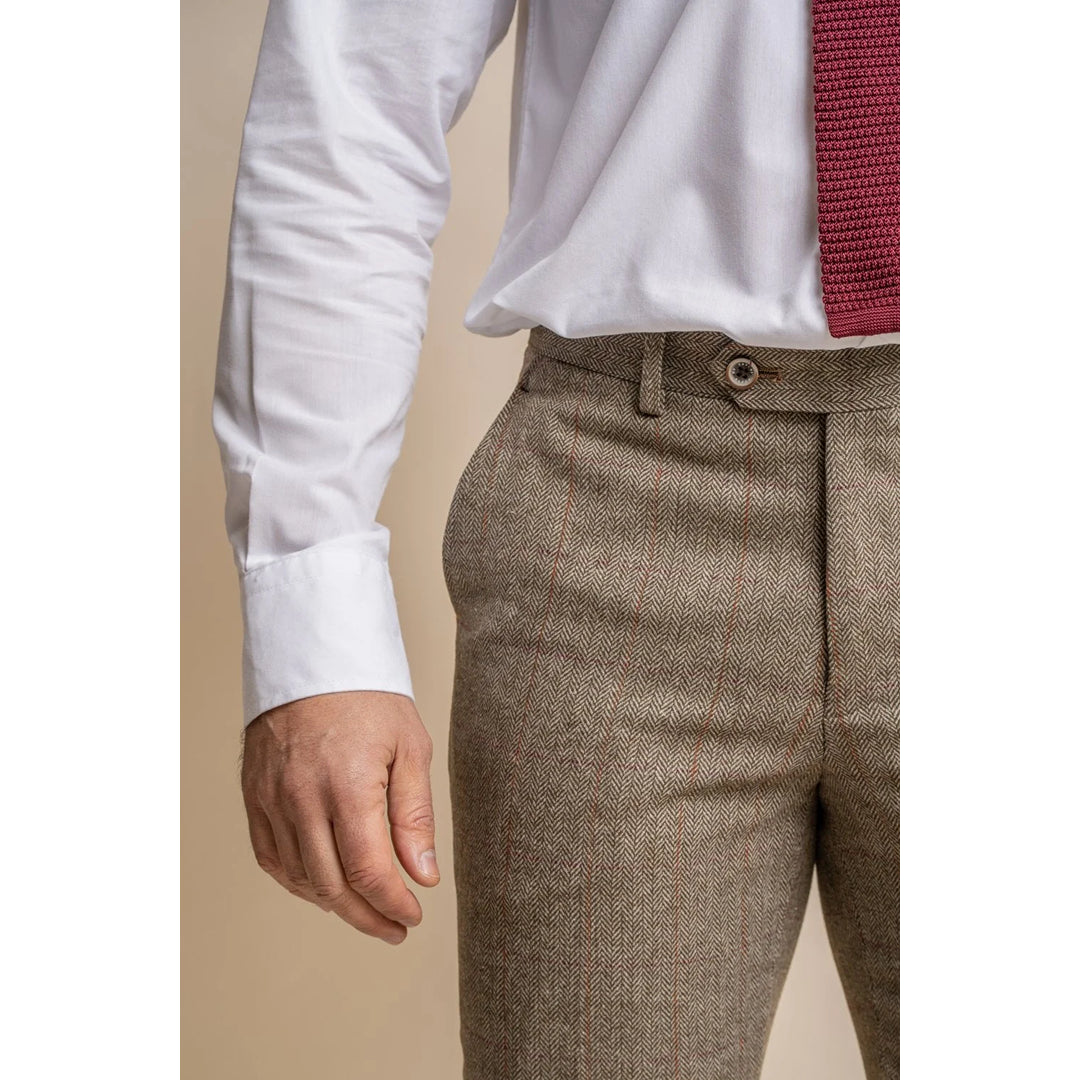 Gaston - Calças masculinas de tweed xadrez verde-oliva