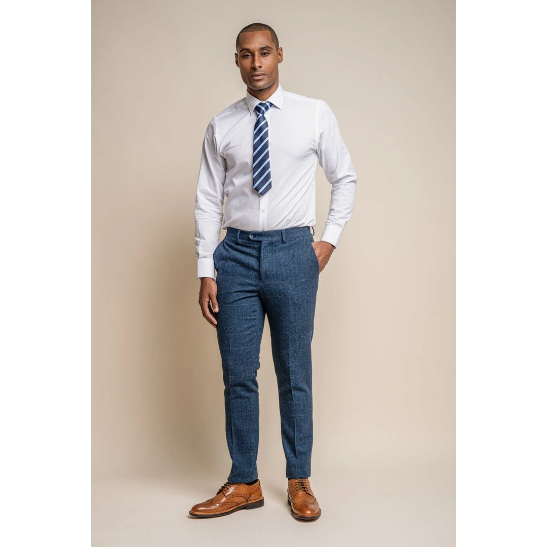 Calças masculinas de tweed xadrez azul - Cavani Carnegi