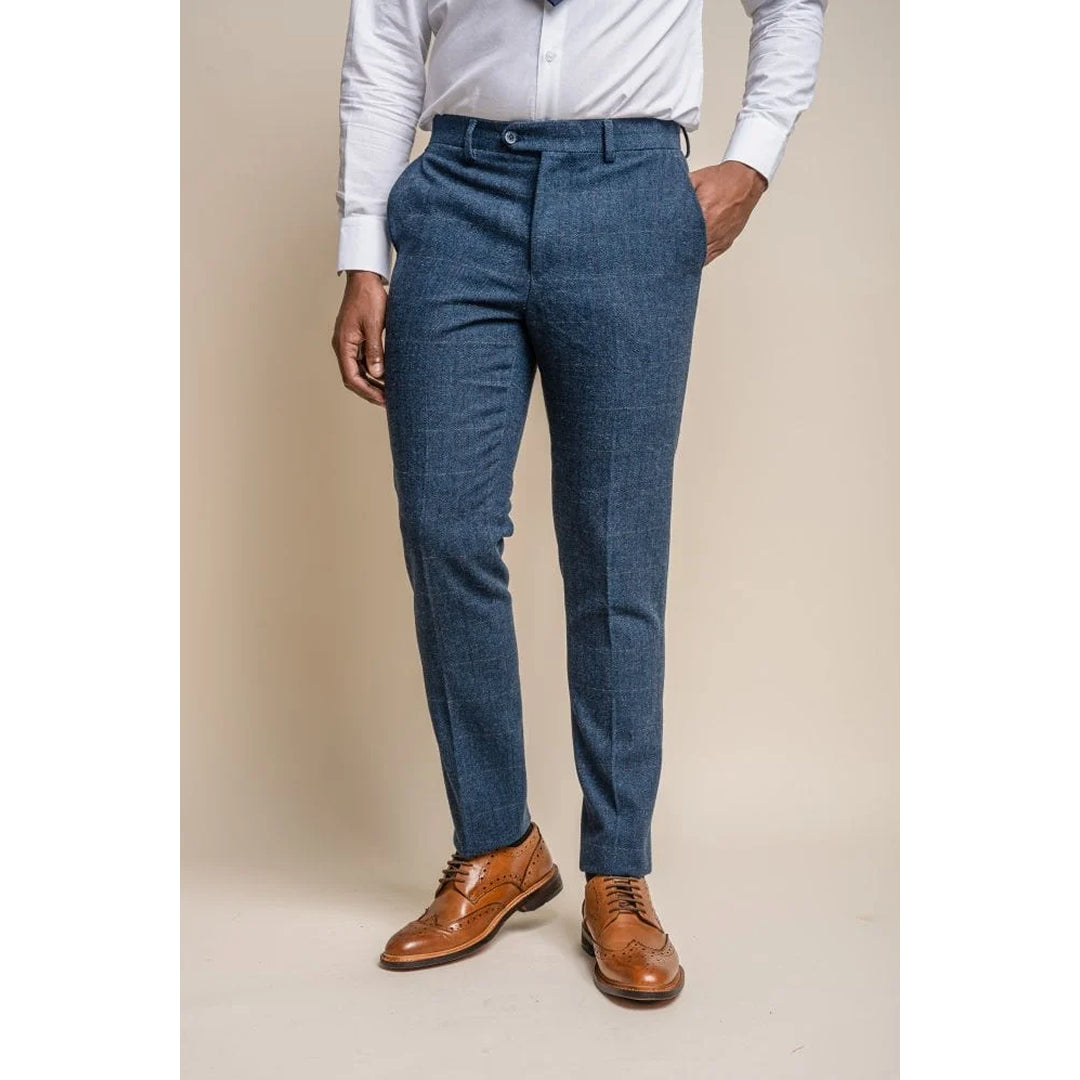 Calças masculinas de tweed xadrez azul - Cavani Carnegi