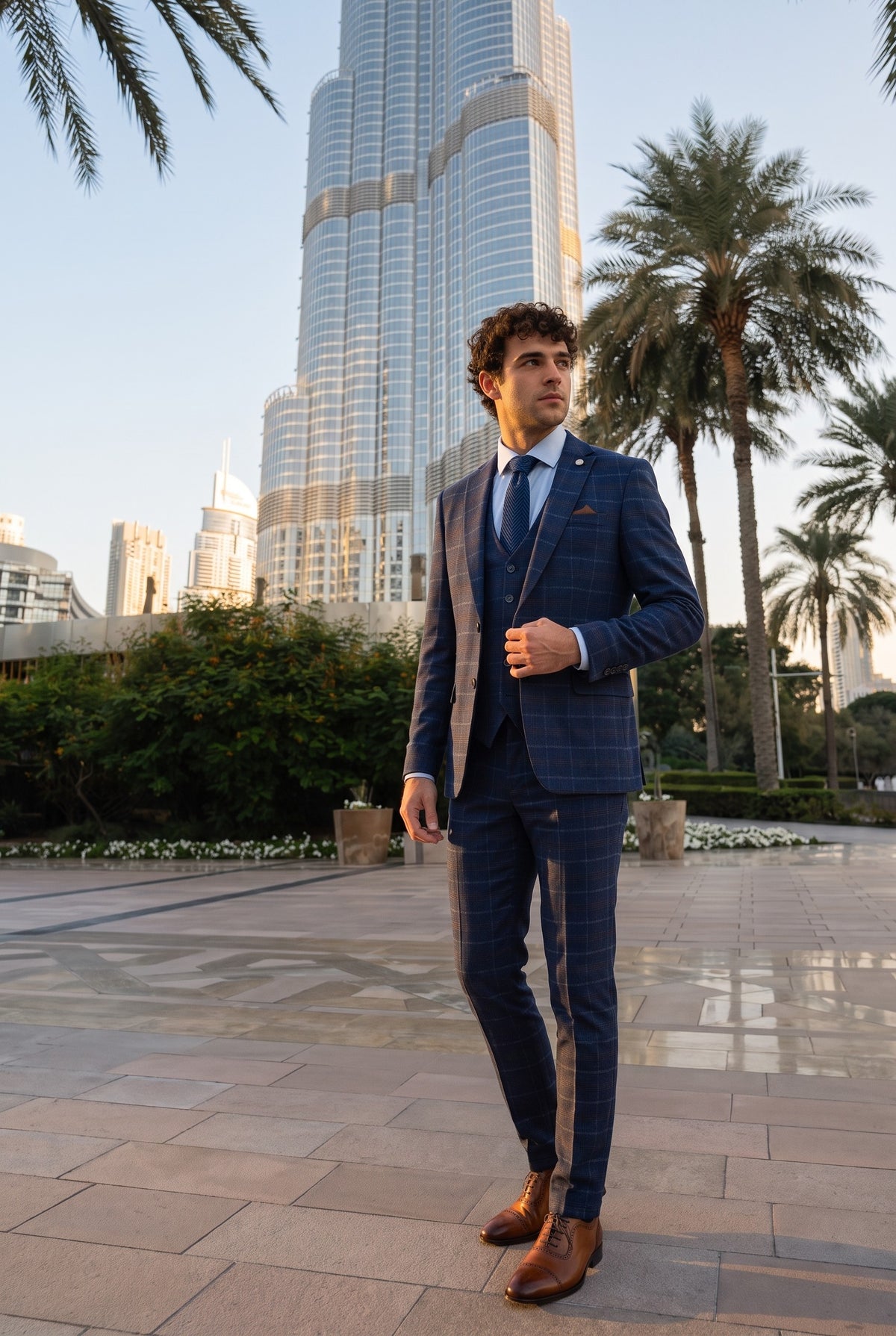 Look #978 styled with Terno masculino de três peças xadrez azul-marinho - Paul Andrew Kenneth