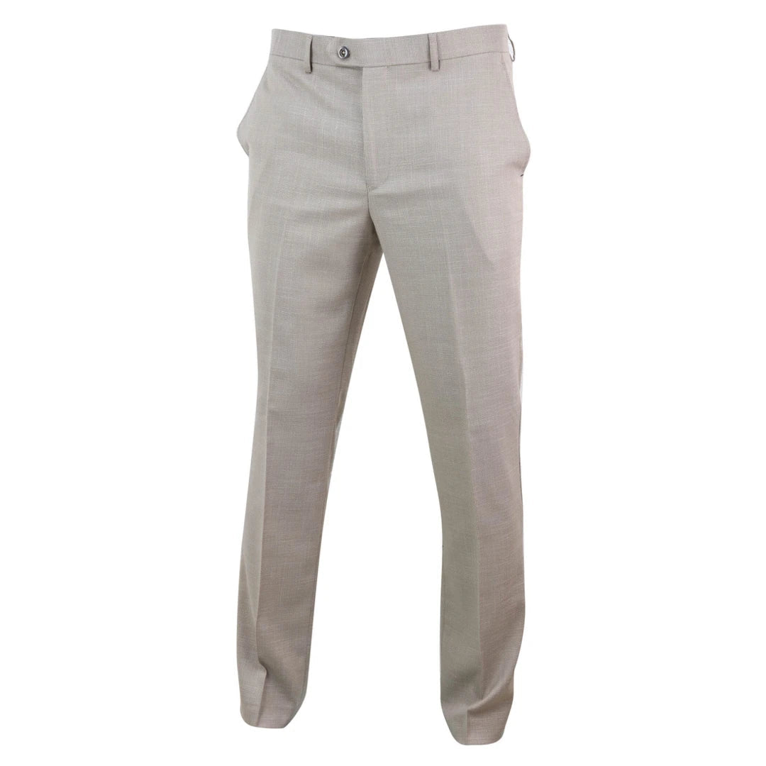 Sandon - Calças masculinas creme com padrão quadriculado