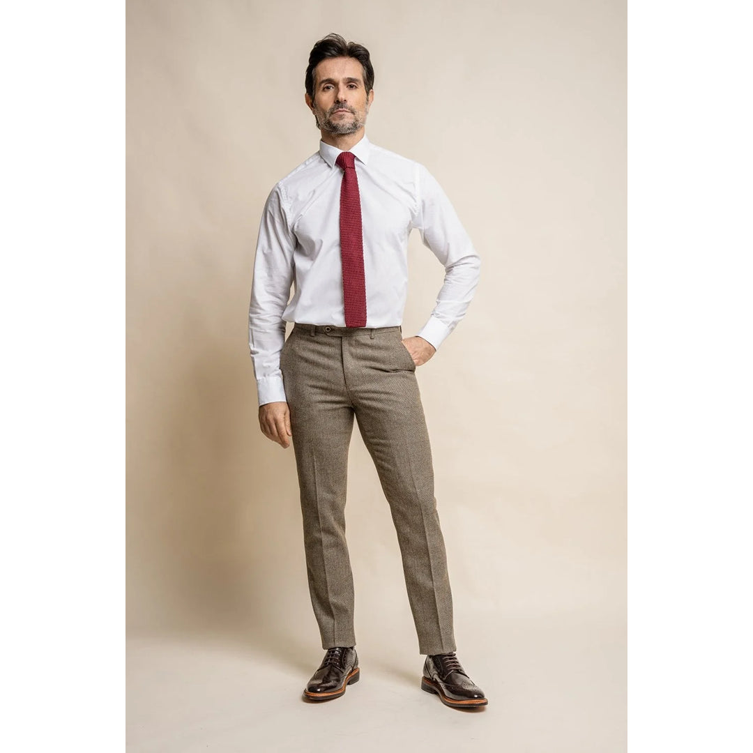 Gaston - Calças masculinas de tweed xadrez verde-oliva