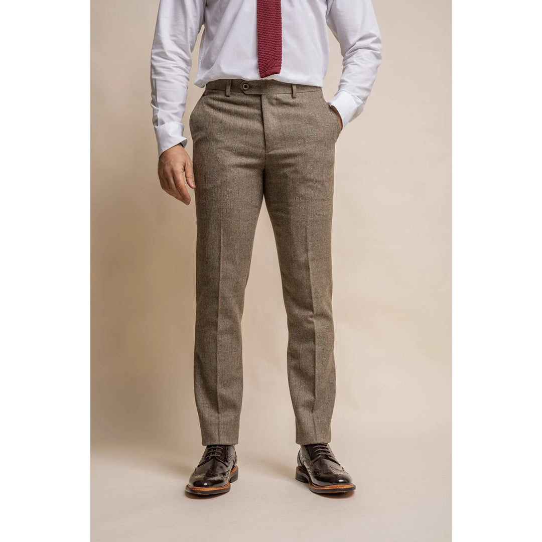 Gaston - Calças masculinas de tweed xadrez verde-oliva