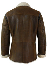 Jaqueta masculina vintage marrom de pele de carneiro alemã autêntica, modelo de abotoamento duplo, estilo marinheiro.