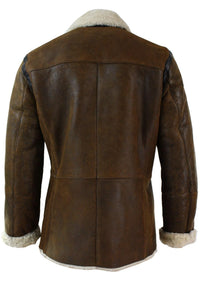 Jaqueta masculina vintage marrom de pele de carneiro alemã autêntica, modelo de abotoamento duplo, estilo marinheiro.