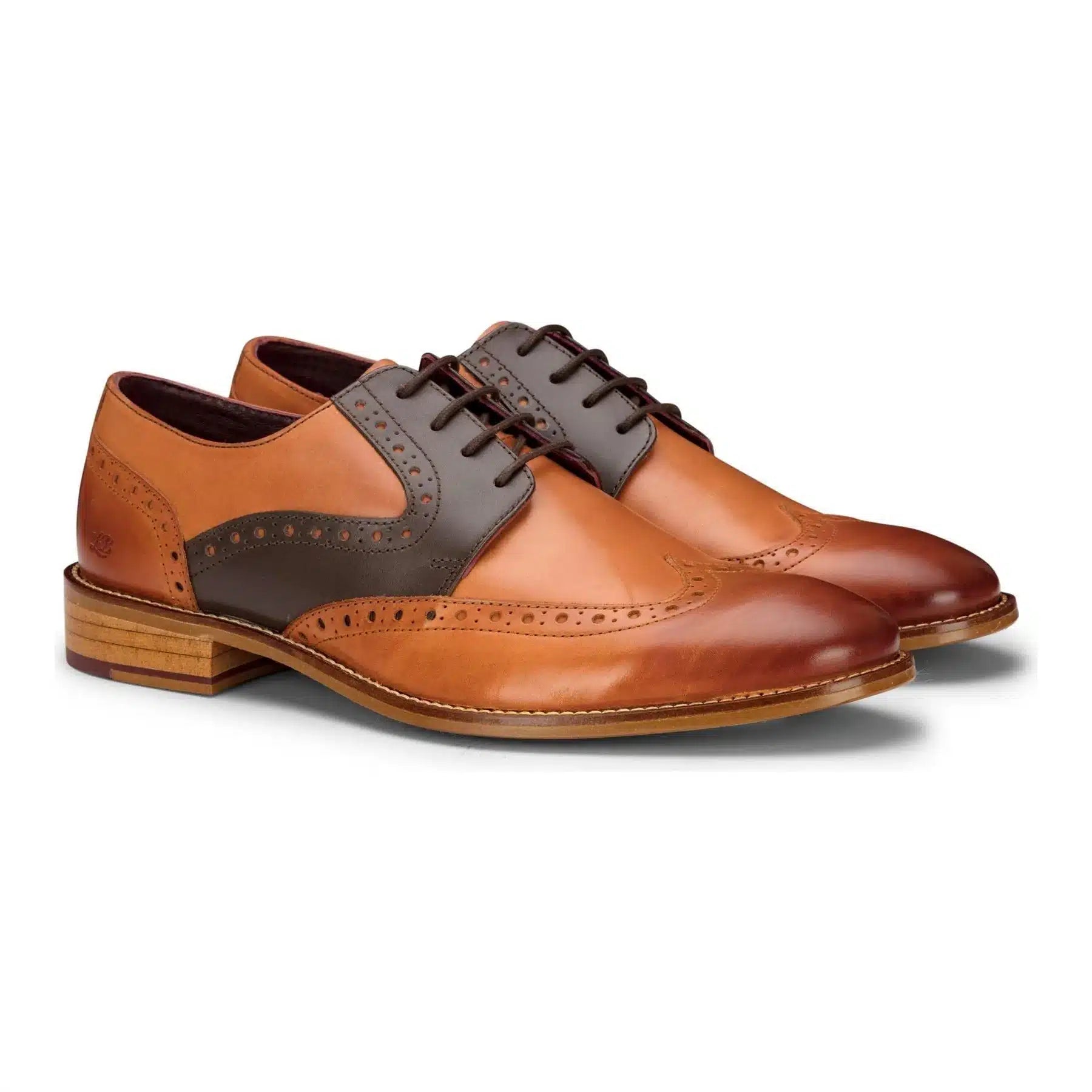 Sapatos Brogue masculinos em tons de bege, azul marinho, marrom e vermelho, com cadarço, estilo clássico vintage, para ocasiões formais, em couro legítimo.