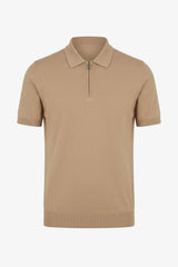 Camisa polo de malha bege com zíper no pescoço para homens