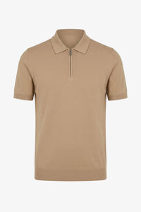 Camisa polo de malha bege com zíper no pescoço para homens