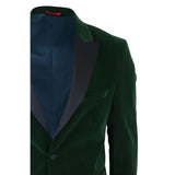 Smoking masculino verde de veludo com lapelas de cetim para jantar, casamento, formatura e traje de gala.