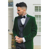 Smoking masculino verde de veludo com lapelas de cetim para jantar, casamento, formatura e traje de gala.
