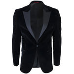 Blazer de smoking masculino preto de veludo com lapelas de cetim para jantar, casamento e formatura.