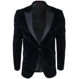 Blazer de smoking masculino preto de veludo com lapelas de cetim para jantar, casamento e formatura.
