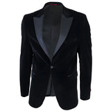 Blazer de smoking masculino preto de veludo com lapelas de cetim para jantar, casamento e formatura.