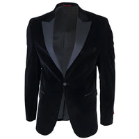Blazer de smoking masculino preto de veludo com lapelas de cetim para jantar, casamento e formatura.