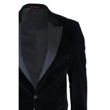 Blazer de smoking masculino preto de veludo com lapelas de cetim para jantar, casamento e formatura.
