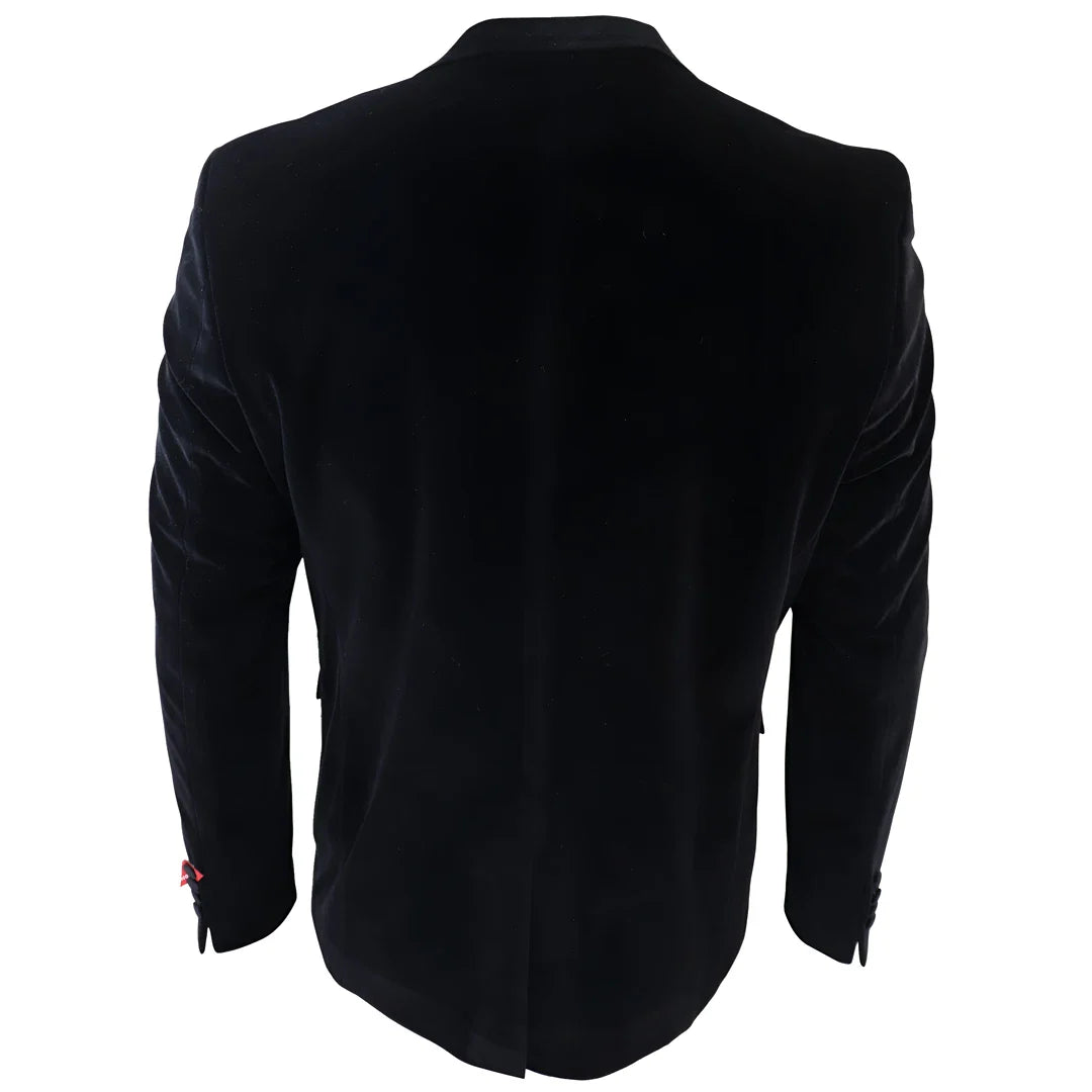 Blazer de smoking masculino preto de veludo com lapelas de cetim para jantar, casamento e formatura.