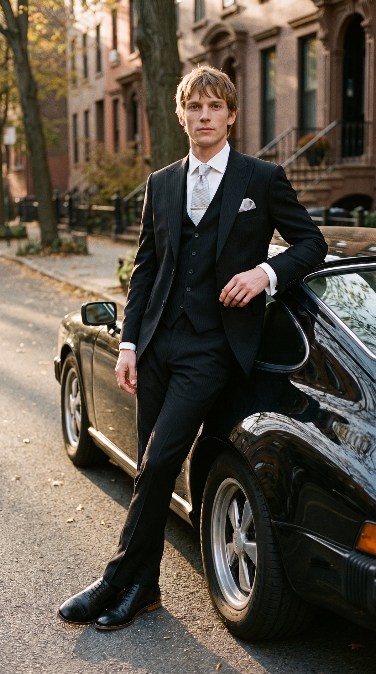 Look #819 styled with Roberto - Terno masculino preto de 3 peças com listras sombreadas em mistura de lã