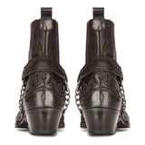 Botas masculinas estilo cowboy, pretas, vintage, bico fino, cano curto, para montaria, em couro legítimo.