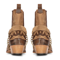 Botas masculinas estilo cowboy marrom estilo vintage, bico fino, cano curto, para montaria, em couro legítimo.