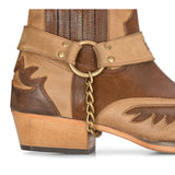 Botas masculinas estilo cowboy marrom estilo vintage, bico fino, cano curto, para montaria, em couro legítimo.
