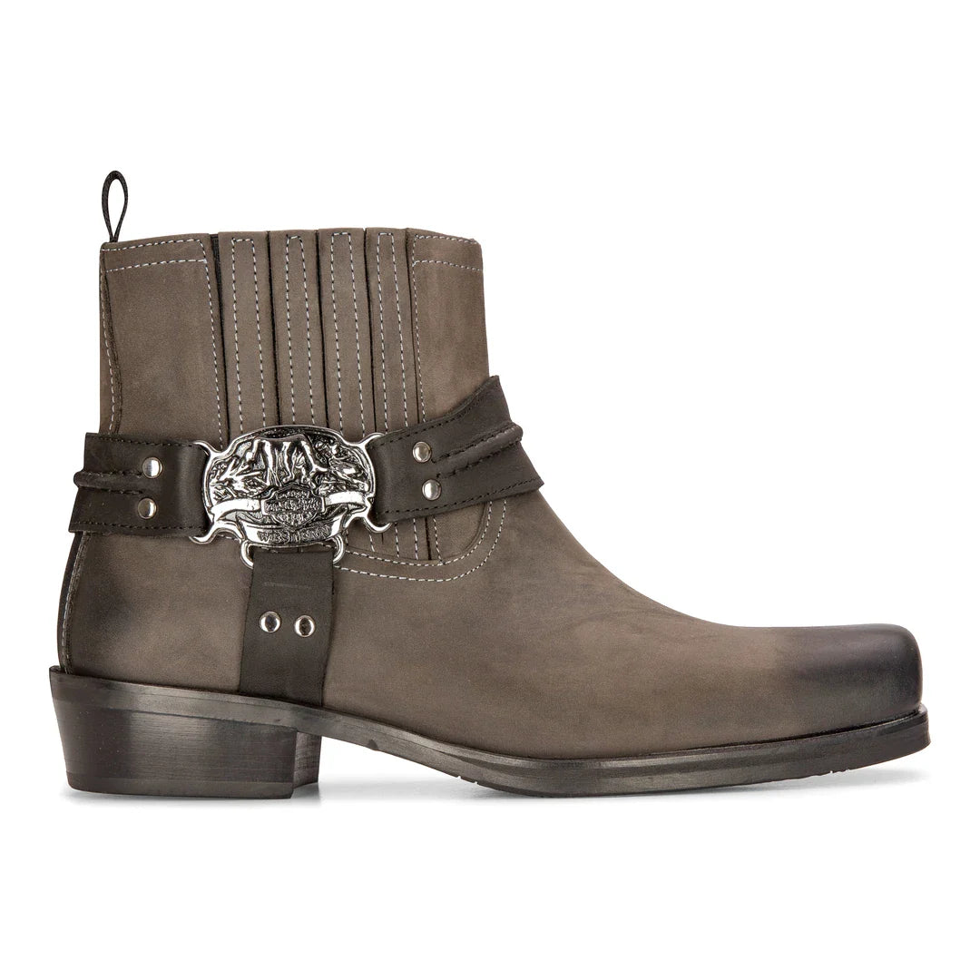 Bota masculina estilo cowboy ocidental, preta, vintage, bico quadrado, para caça, trilhas, montaria e motociclismo.