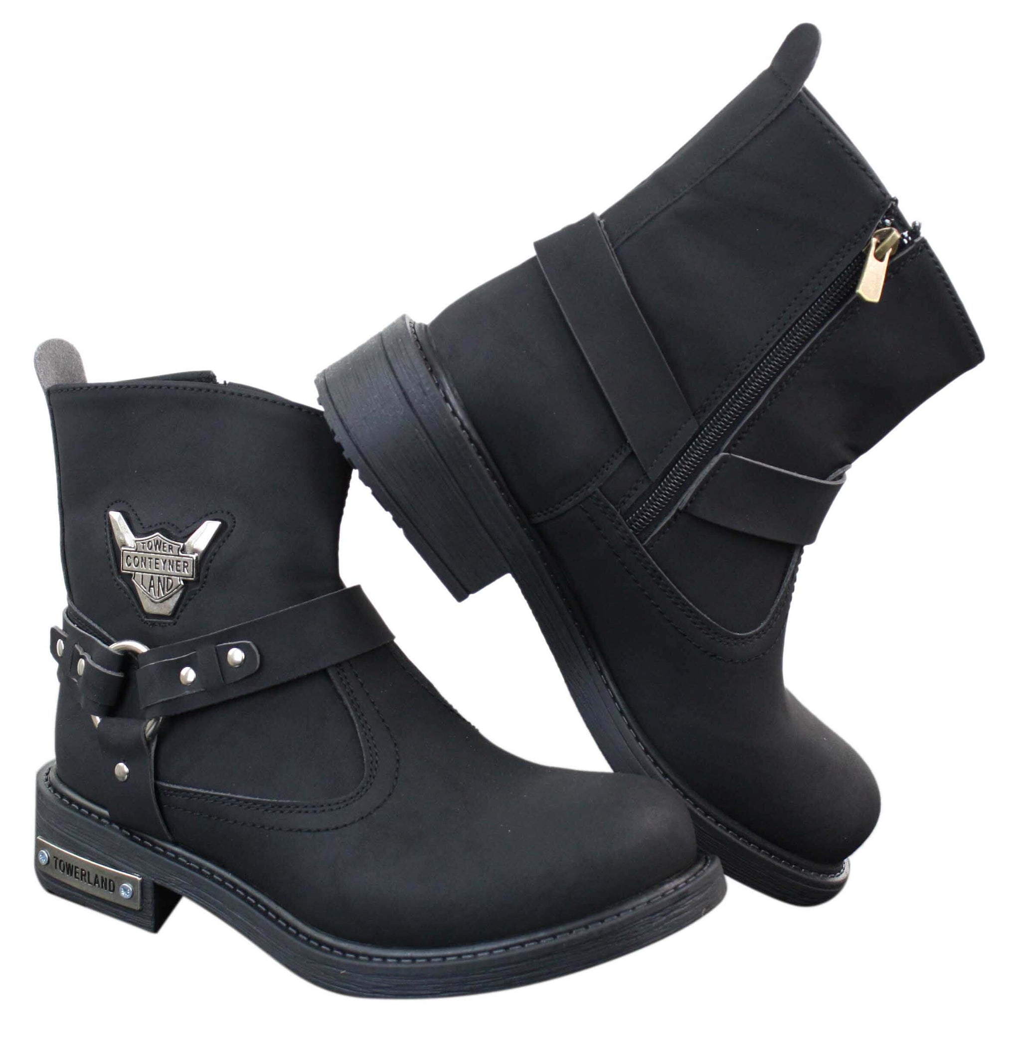 Botas de motociclismo estilo cowboy masculinas em couro nobuck PU.