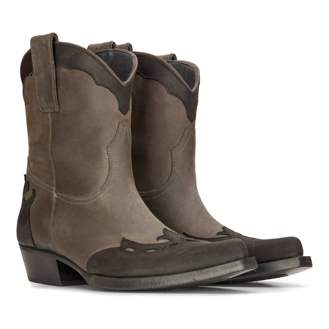 Botas masculinas de cano alto estilo western, em couro legítimo preto, para montaria, dança, caça, estilo cowboy vintage. Bico fino.