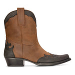 Botas masculinas de cano alto estilo western, em couro legítimo marrom, para montaria, dança, caça, estilo cowboy vintage. Bico fino.