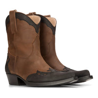 Botas masculinas de cano alto estilo western, em couro legítimo marrom, para montaria, dança, caça, estilo cowboy vintage. Bico fino.