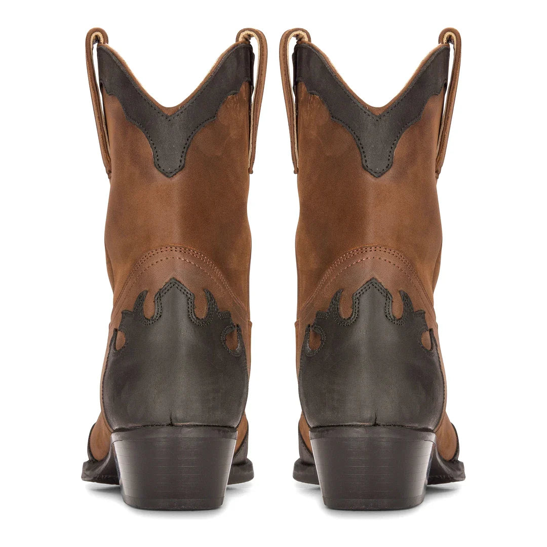 Botas masculinas de cano alto estilo western, em couro legítimo marrom, para montaria, dança, caça, estilo cowboy vintage. Bico fino.