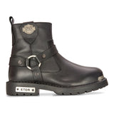 Botas masculinas de couro preto para motociclista, estilo western rock punk, com biqueira de metal.
