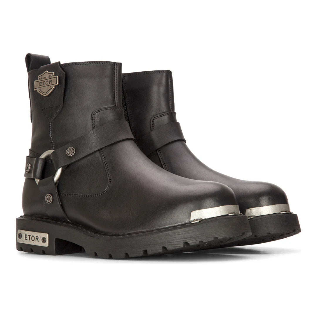 Botas masculinas de couro preto para motociclista, estilo western rock punk, com biqueira de metal.