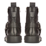 Botas masculinas de couro preto para motociclista, estilo western rock punk, com biqueira de metal.