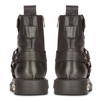 Botas masculinas de couro preto para motociclista, estilo western rock punk, com biqueira de metal.