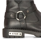 Botas masculinas de couro preto para motociclista, estilo western rock punk, com biqueira de metal.