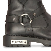 Botas masculinas de couro preto para motociclista, estilo western rock punk, com biqueira de metal.