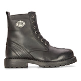Botas masculinas de couro preto para motociclista, estilo western rock punk, com cadarço, cano curto, estilo militar.