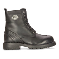 Botas masculinas de couro preto para motociclista, estilo western rock punk, com cadarço, cano curto, estilo militar.